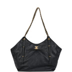 Chanel Small Coco Shopping Bag Black Calfskin Antique Gold Hardware