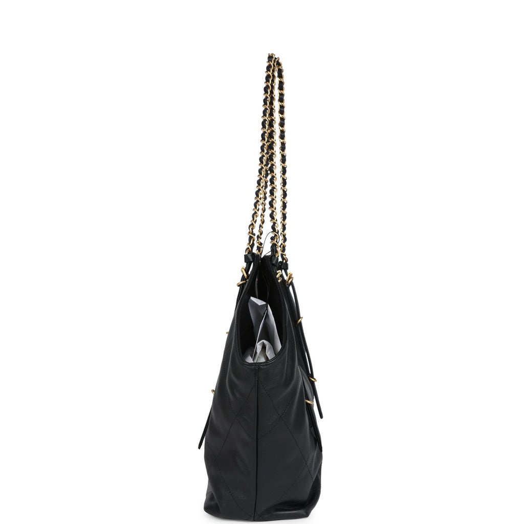 Chanel Small Coco Shopping Bag Black Calfskin Antique Gold Hardware