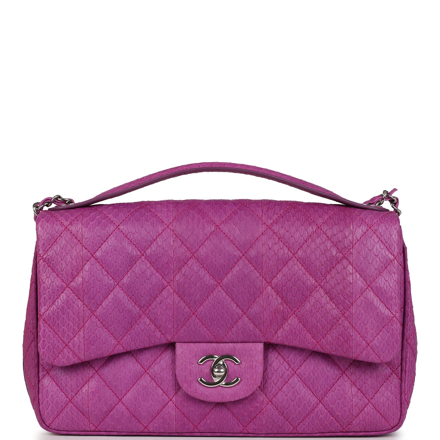 Chanel Medium Easy Carry Flap Bag Purple Python Silver Hardware