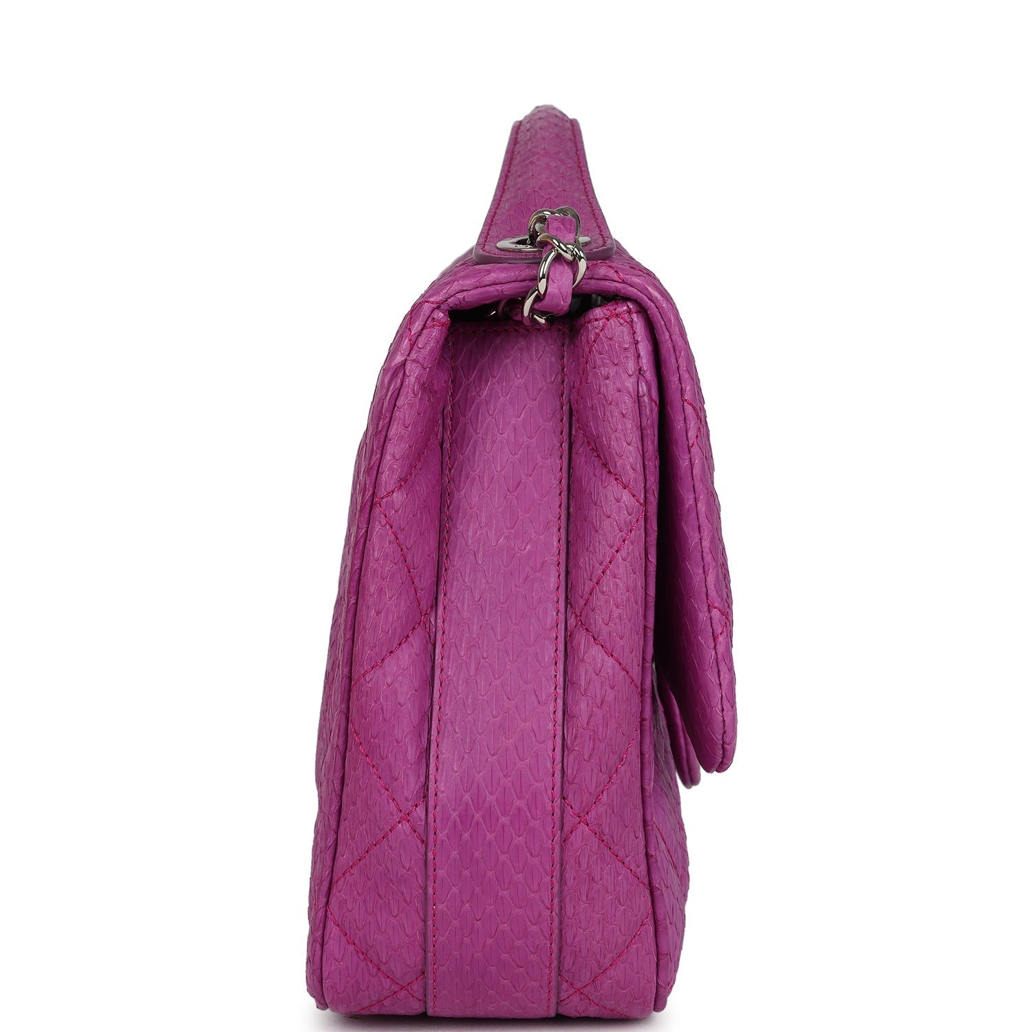 Chanel Medium Easy Carry Flap Bag Purple Python Silver Hardware