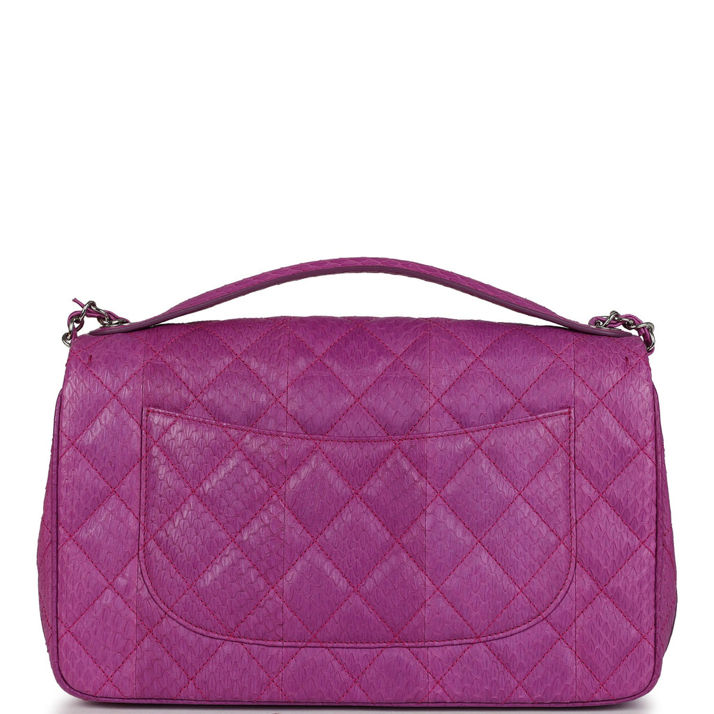 Chanel Medium Easy Carry Flap Bag Purple Python Silver Hardware