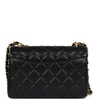 Chanel Small Top Handle Flap Bag Black Shiny Grained Calfskin Brushed Gold Hardware