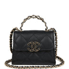 Chanel Nano Clutch with Chain Black Caviar Light Gold Hardware
