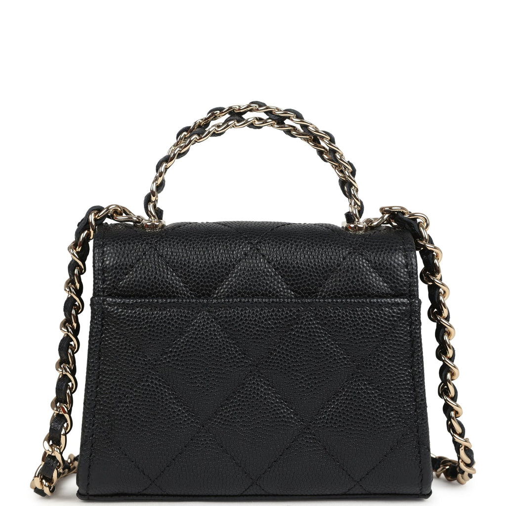 Chanel Nano Clutch with Chain Black Caviar Light Gold Hardware