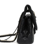 Chanel Large Double Flap Bag with Pearl Cut Out Handle Black Shiny Lambskin Black Hardware