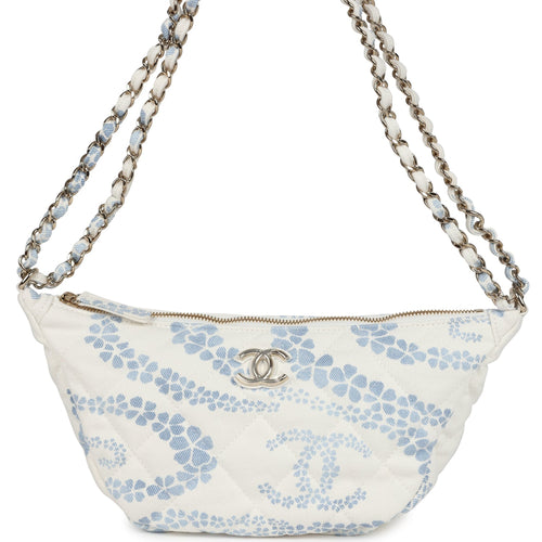 Chanel Large Coco Beach Hobo Bag in White and Blue Denim Light Gold Hardware