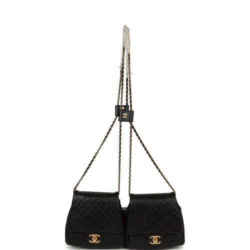 Chanel Twins Side Pack Black Lambskin Faux Pearls & Brushed Gold Hardware
