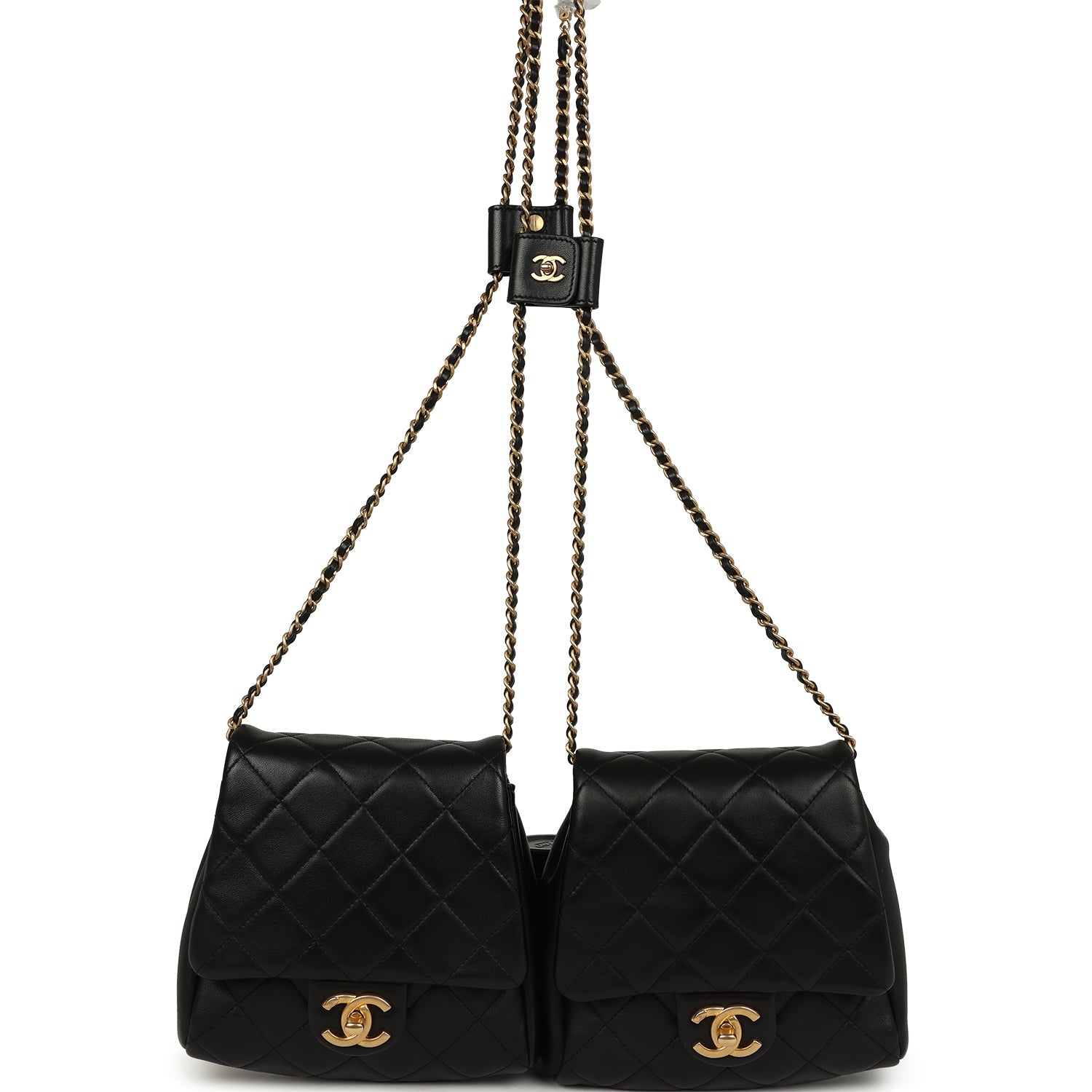 Chanel Twins Side Pack Black Lambskin Faux Pearls & Brushed Gold Hardware