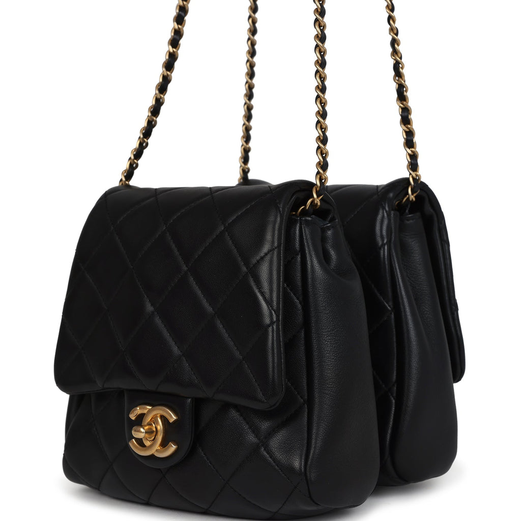 Chanel Twins Side Pack Black Lambskin Faux Pearls & Brushed Gold Hardware