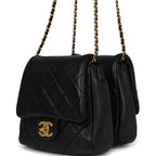 Chanel Twins Side Pack Black Lambskin Faux Pearls & Brushed Gold Hardware