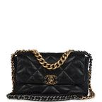 Chanel Large 19 Flap Bag Black Shiny Lambskin Mixed Metal Hardware