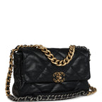 Chanel Large 19 Flap Bag Black Shiny Lambskin Mixed Metal Hardware