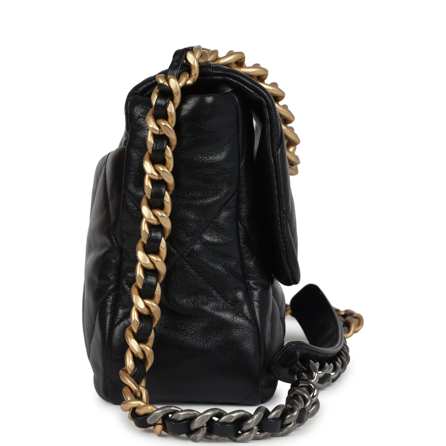 Chanel Large 19 Flap Bag Black Shiny Lambskin Mixed Metal Hardware