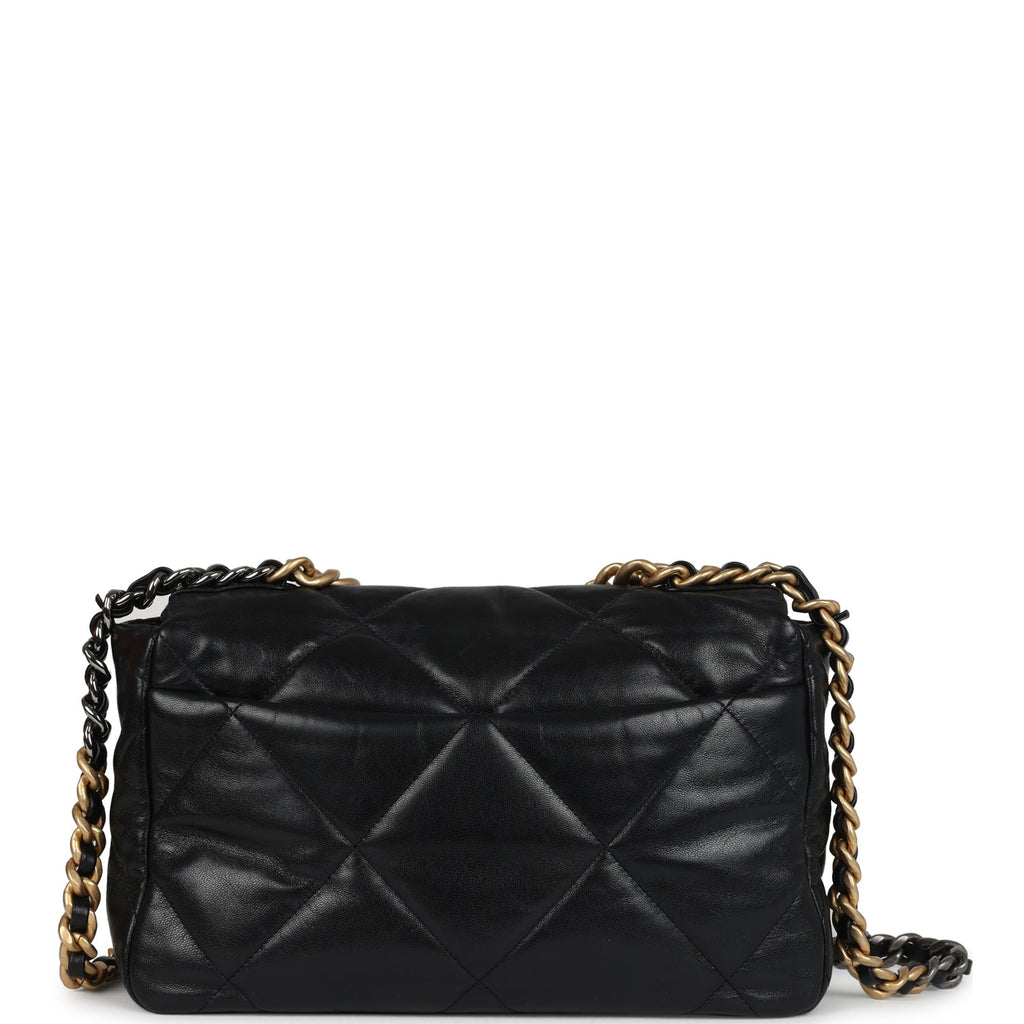 Chanel Large 19 Flap Bag Black Shiny Lambskin Mixed Metal Hardware