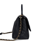 Chanel Medium Coco Top Handle Navy Blue Chevron Caviar Antique Gold Hardware