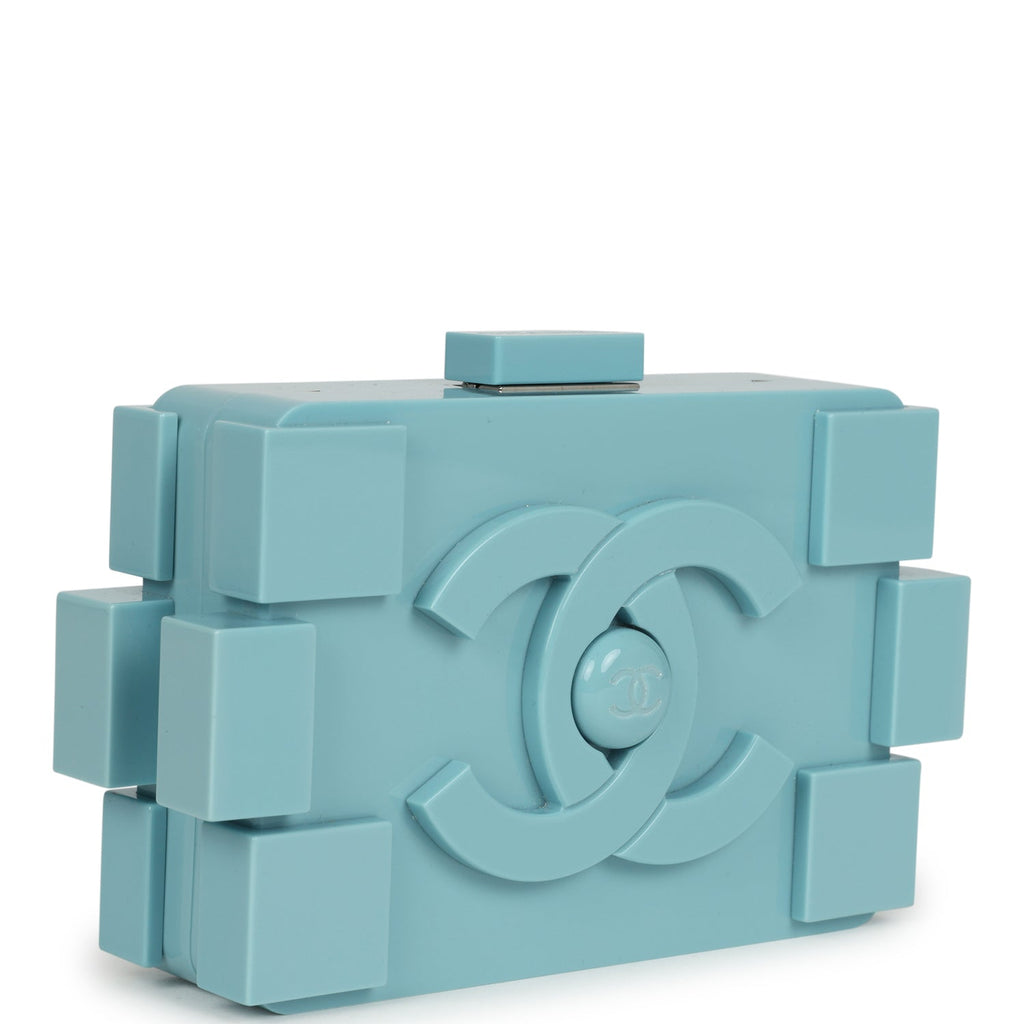 Chanel Supermarket Boy Brick Lego Minaudiere Clutch Light Blue Plexiglass Silver Hardware