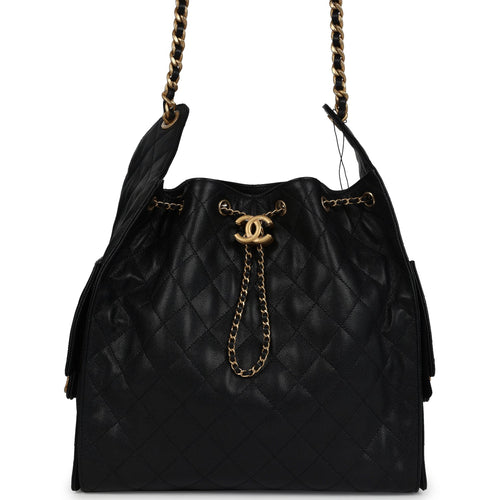 Chanel Medium 25 Hobo Bag Black Caviar Antique Gold Hardware