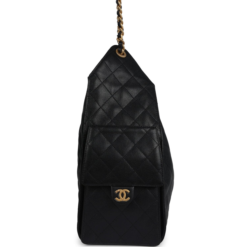 Chanel Medium 25 Hobo Bag Black Caviar Antique Gold Hardware
