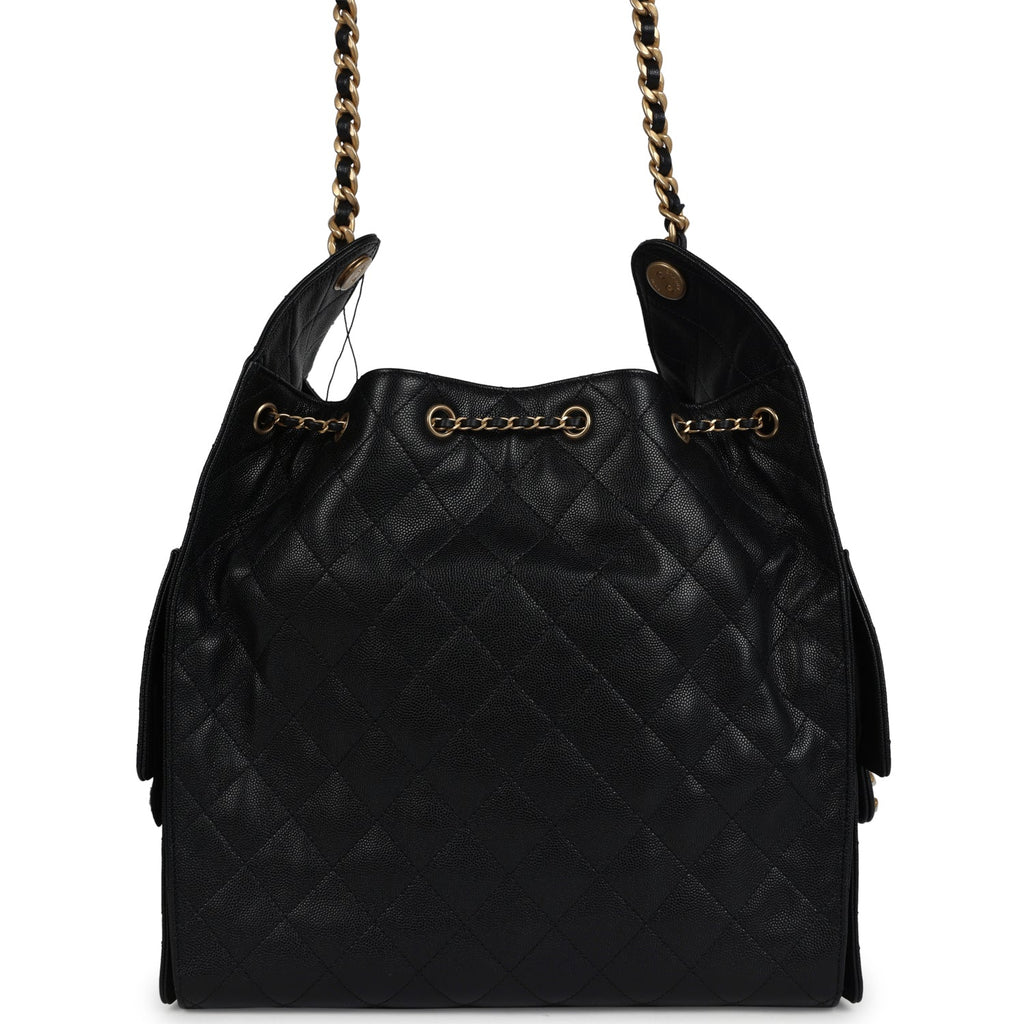 Chanel Medium 25 Hobo Bag Black Caviar Antique Gold Hardware