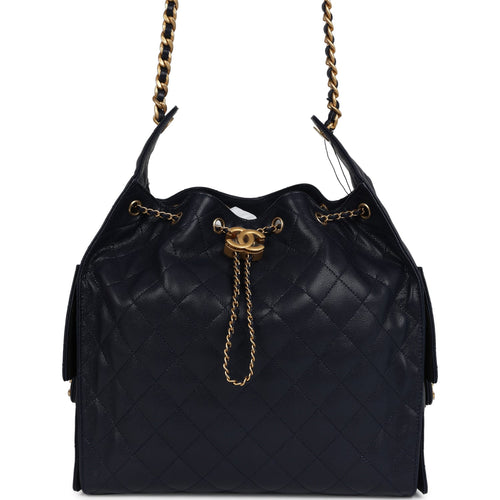 Chanel Medium 25 Hobo Bag Dark Navy Caviar Antique Gold Hardware