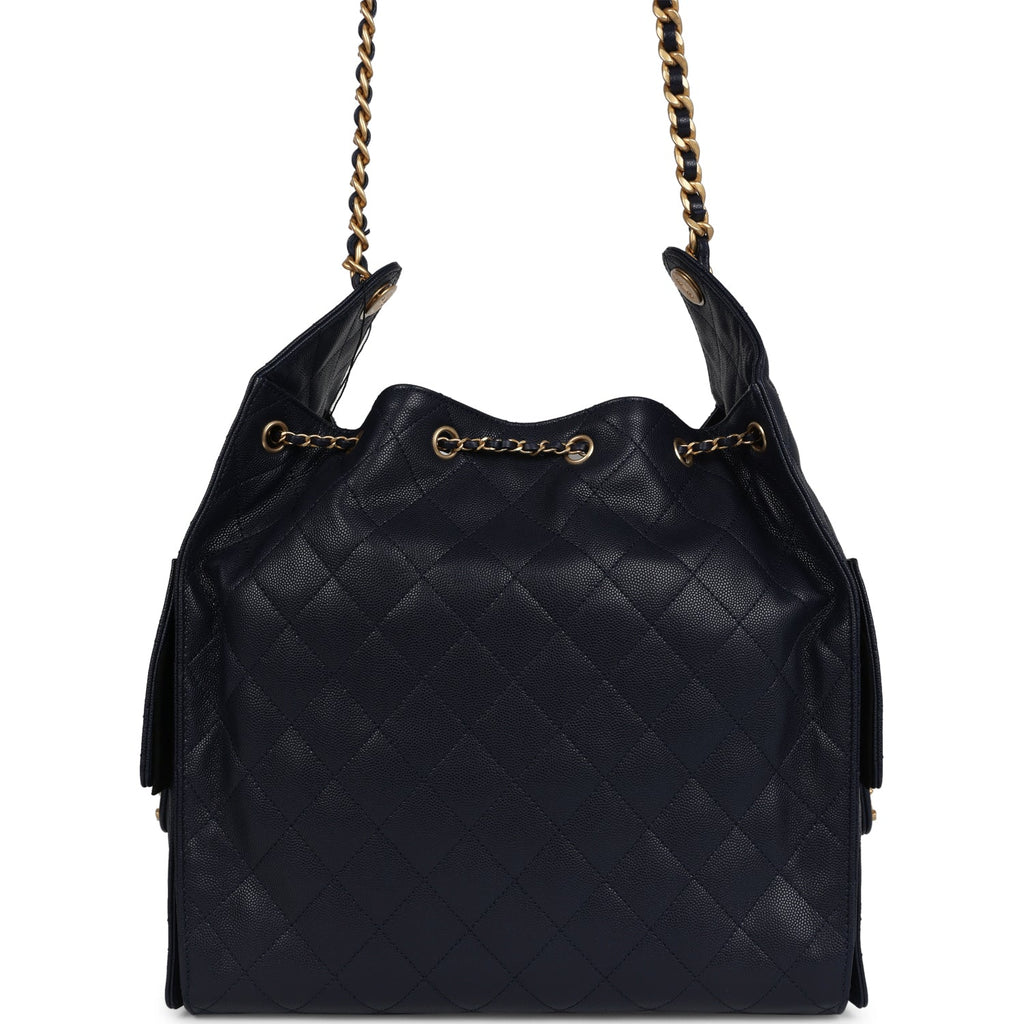 Chanel Medium 25 Hobo Bag Dark Navy Caviar Antique Gold Hardware