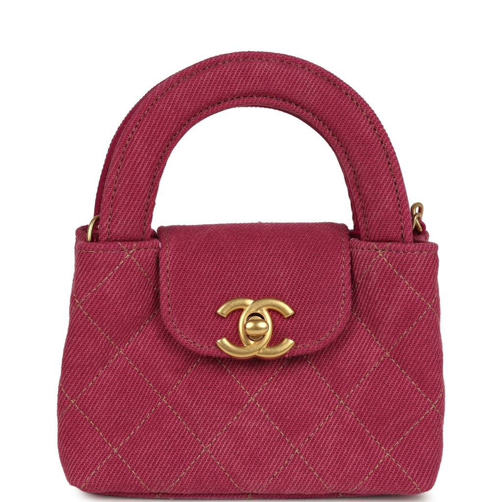 Chanel Nano Kelly Shopper Fuchsia Washed Denim Brushed Gold Hardware