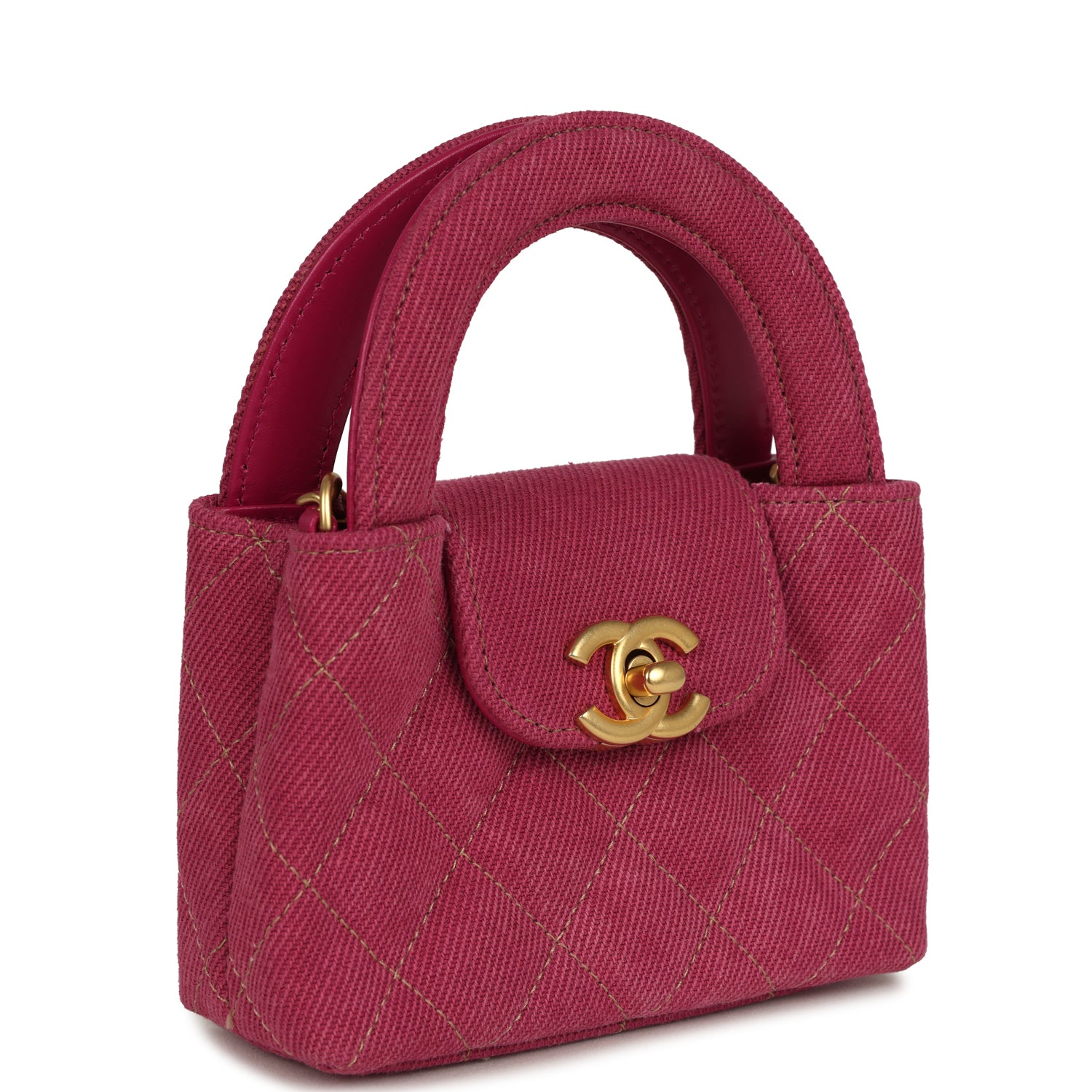 Chanel Nano Kelly Shopper Fuchsia Washed Denim Brushed Gold Hardware