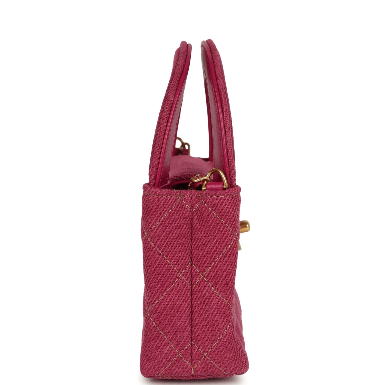 Chanel Nano Kelly Shopper Fuchsia Washed Denim Brushed Gold Hardware