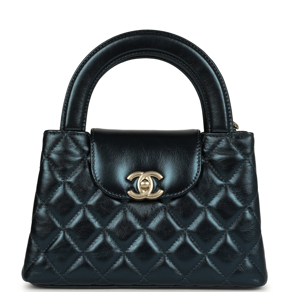 Chanel Small Kelly Shopper Metallic Blue Calfskin Brushed Gold Hardware