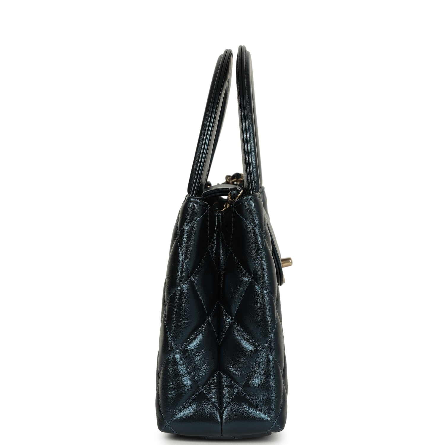 Chanel Small Kelly Shopper Metallic Blue Calfskin Brushed Gold Hardware