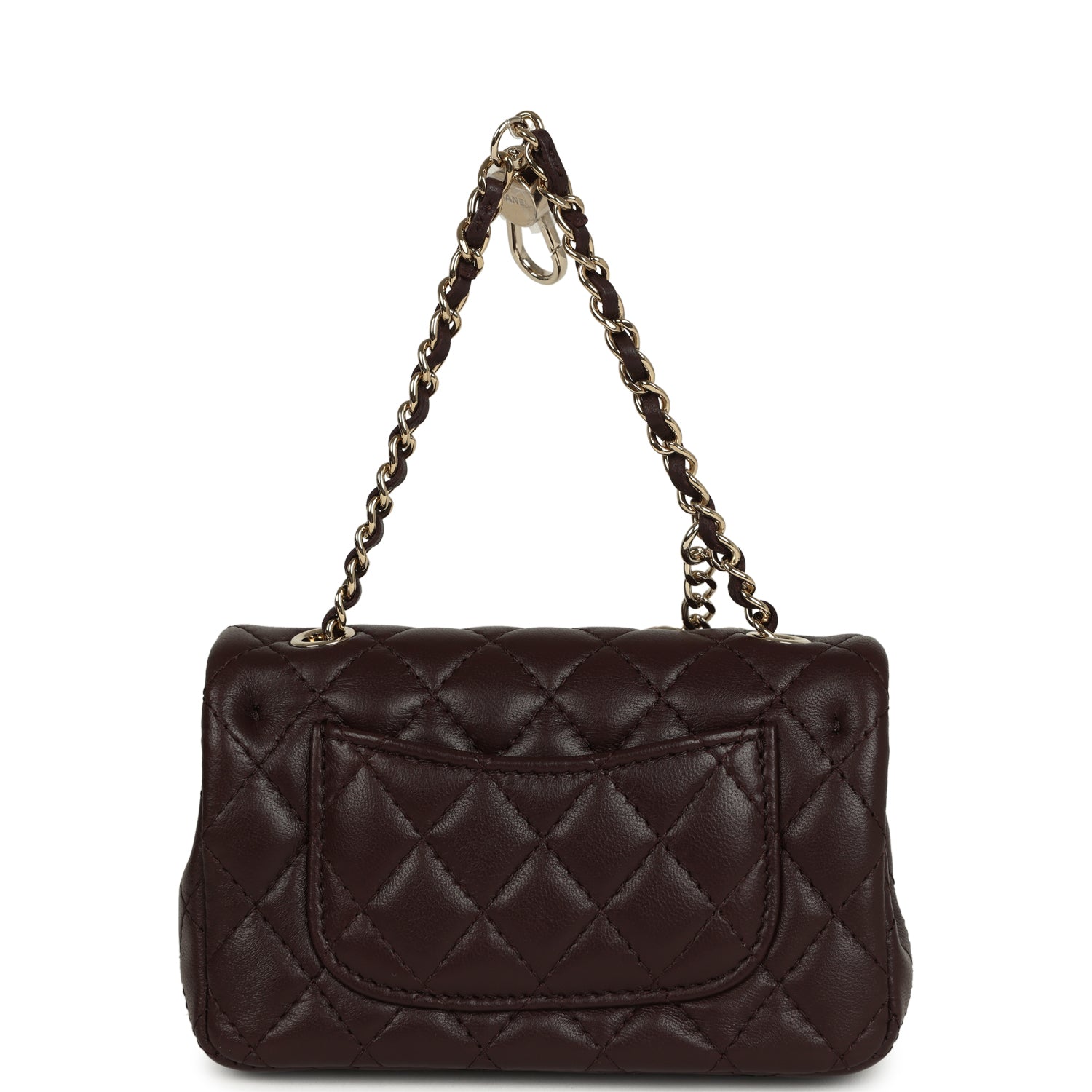 Chanel Nano Classic Double Flap Bag Charm Dark Brown Lambskin Light Gold Hardware