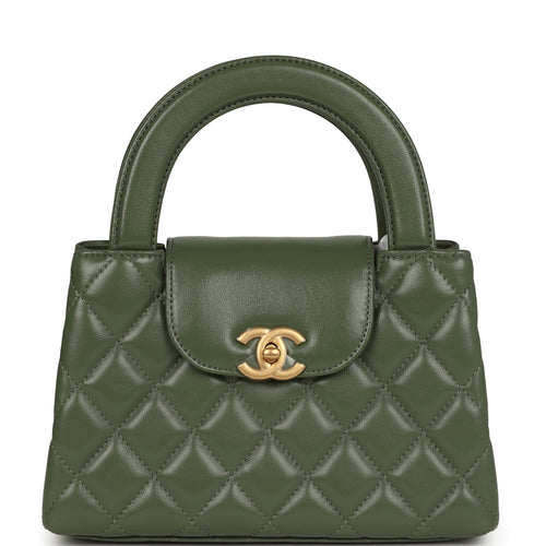 Chanel Small Kelly Shopper Khaki Shiny Aged Calfskin Brushed Gold Hardware