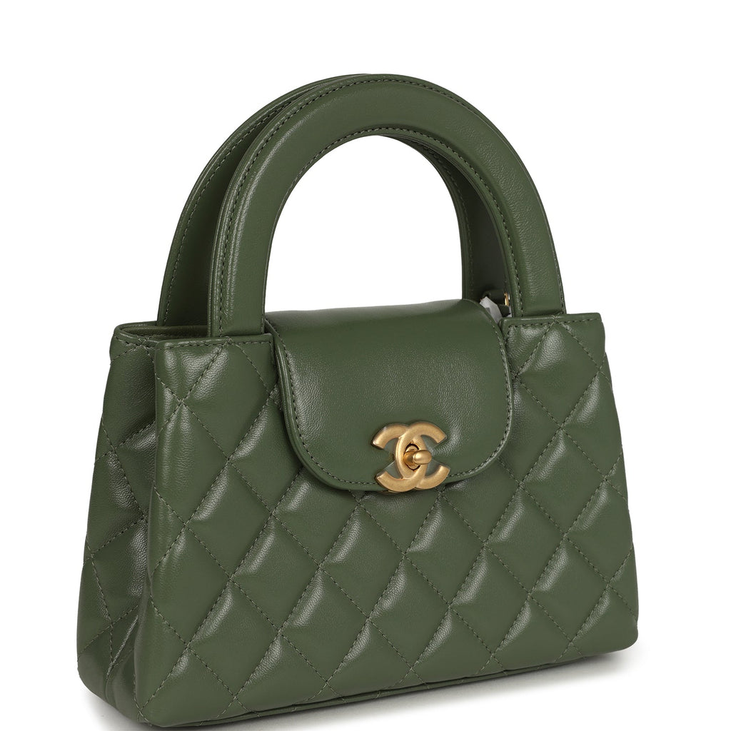 Chanel Small Kelly Shopper Khaki Shiny Aged Calfskin Brushed Gold Hardware