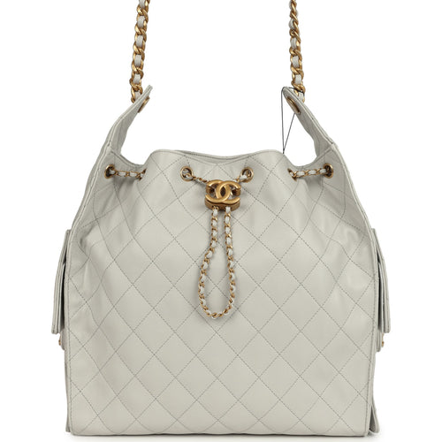 Chanel Medium 25 Hobo Bag Light Grey Caviar Antique Gold Hardware