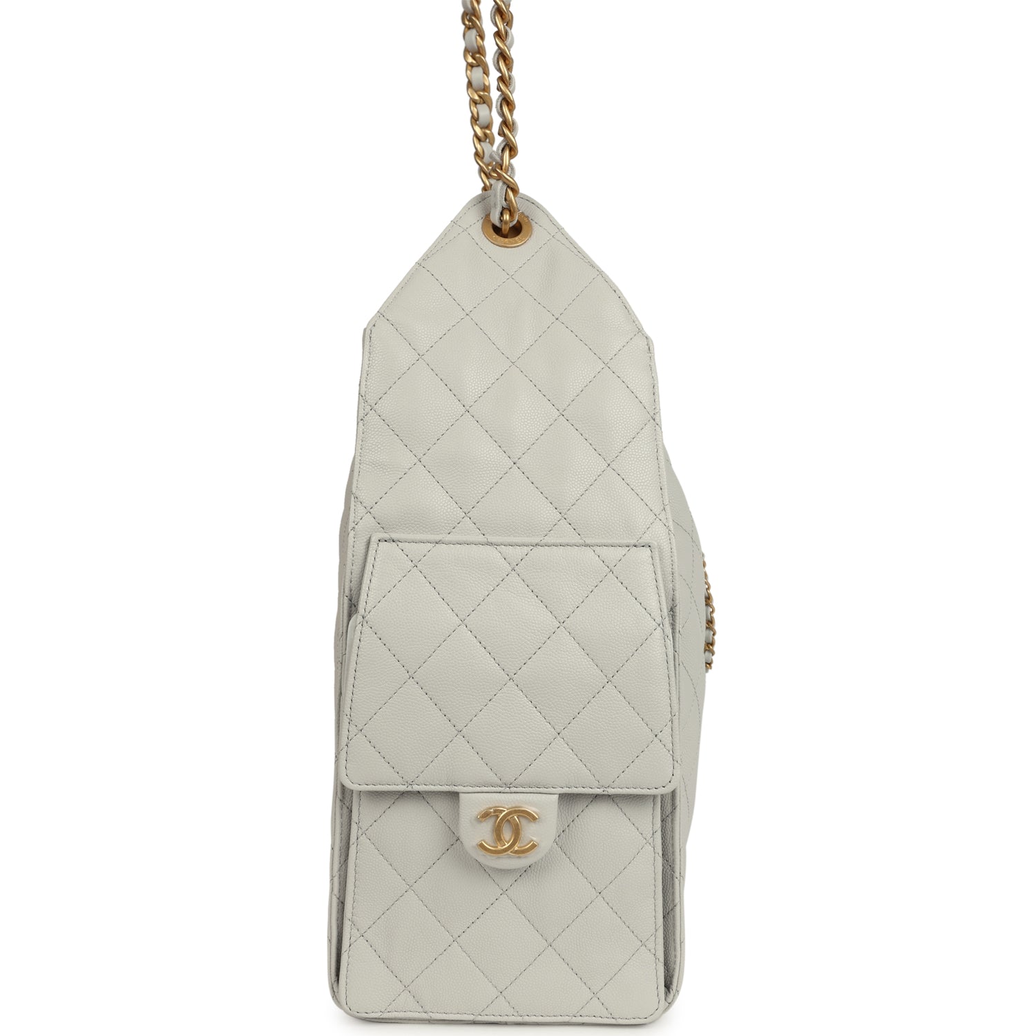 Chanel Medium 25 Hobo Bag Light Grey Caviar Antique Gold Hardware