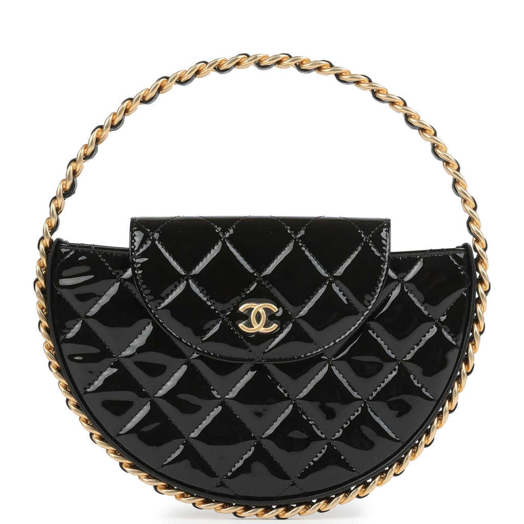 Chanel Hoop Bag Black Patent Leather Gold Hardware