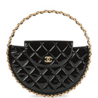 Chanel Hoop Bag Black Patent Leather Gold Hardware