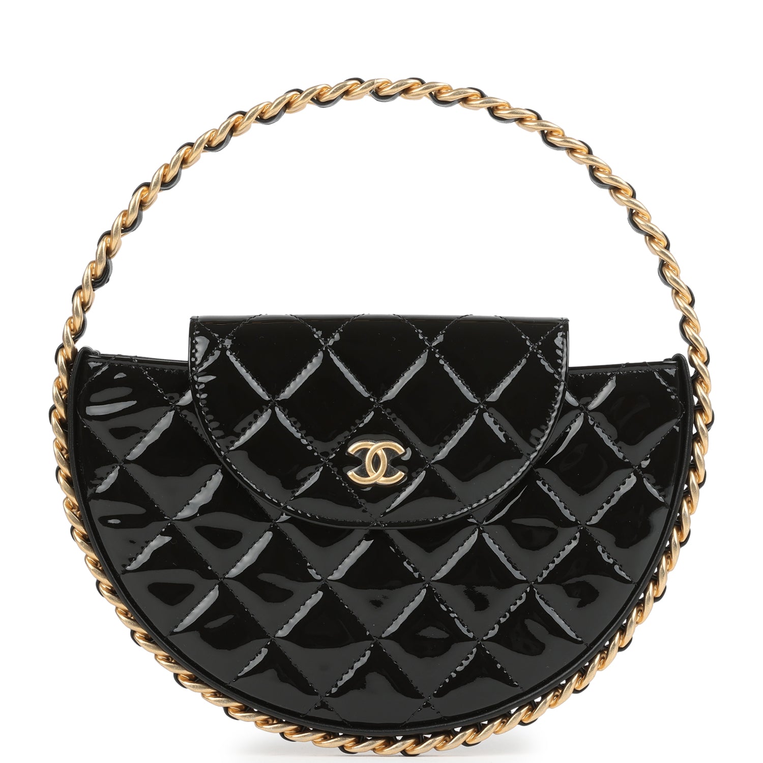Chanel Hoop Bag Black Patent Leather Gold Hardware