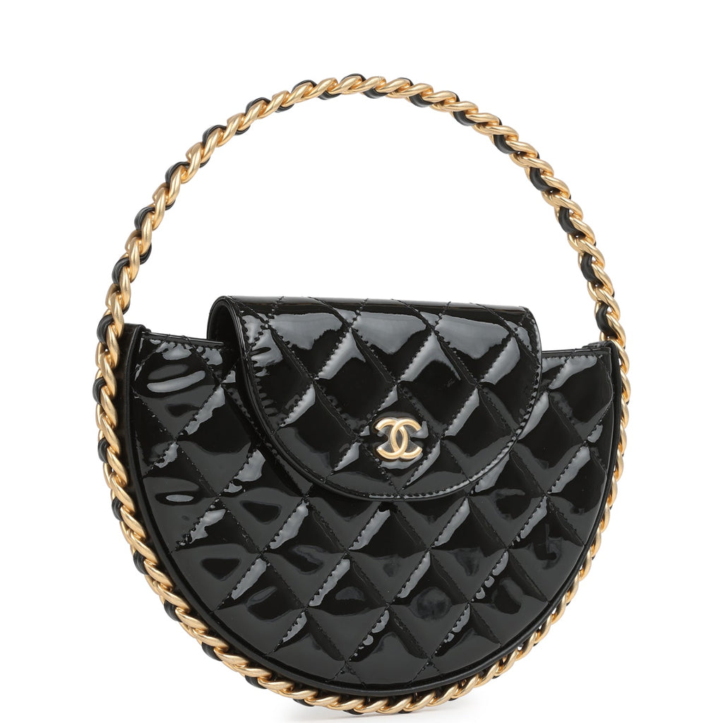 Chanel Hoop Bag Black Patent Leather Gold Hardware