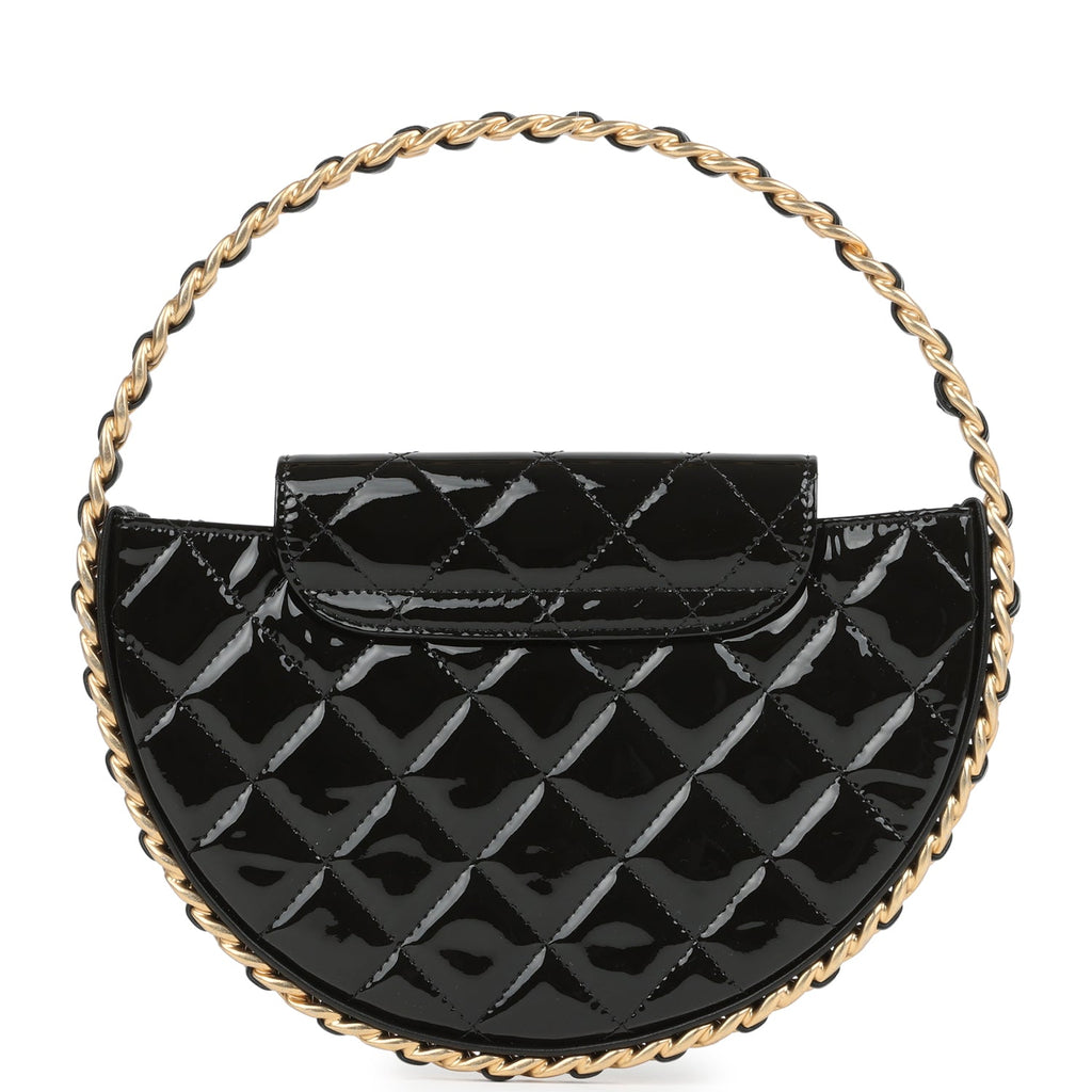 Chanel Hoop Bag Black Patent Leather Gold Hardware