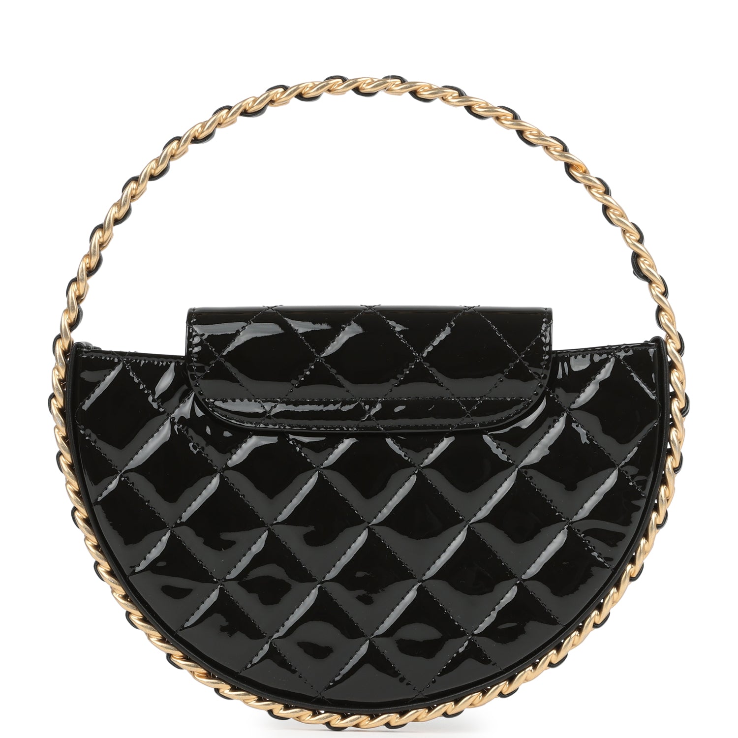 Chanel Hoop Bag Black Patent Leather Gold Hardware