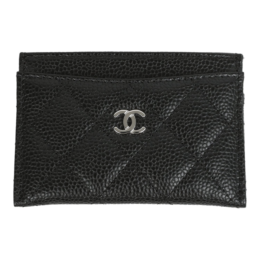 Chanel Classic Card Holder Wallet Black Caviar Silver Hardware