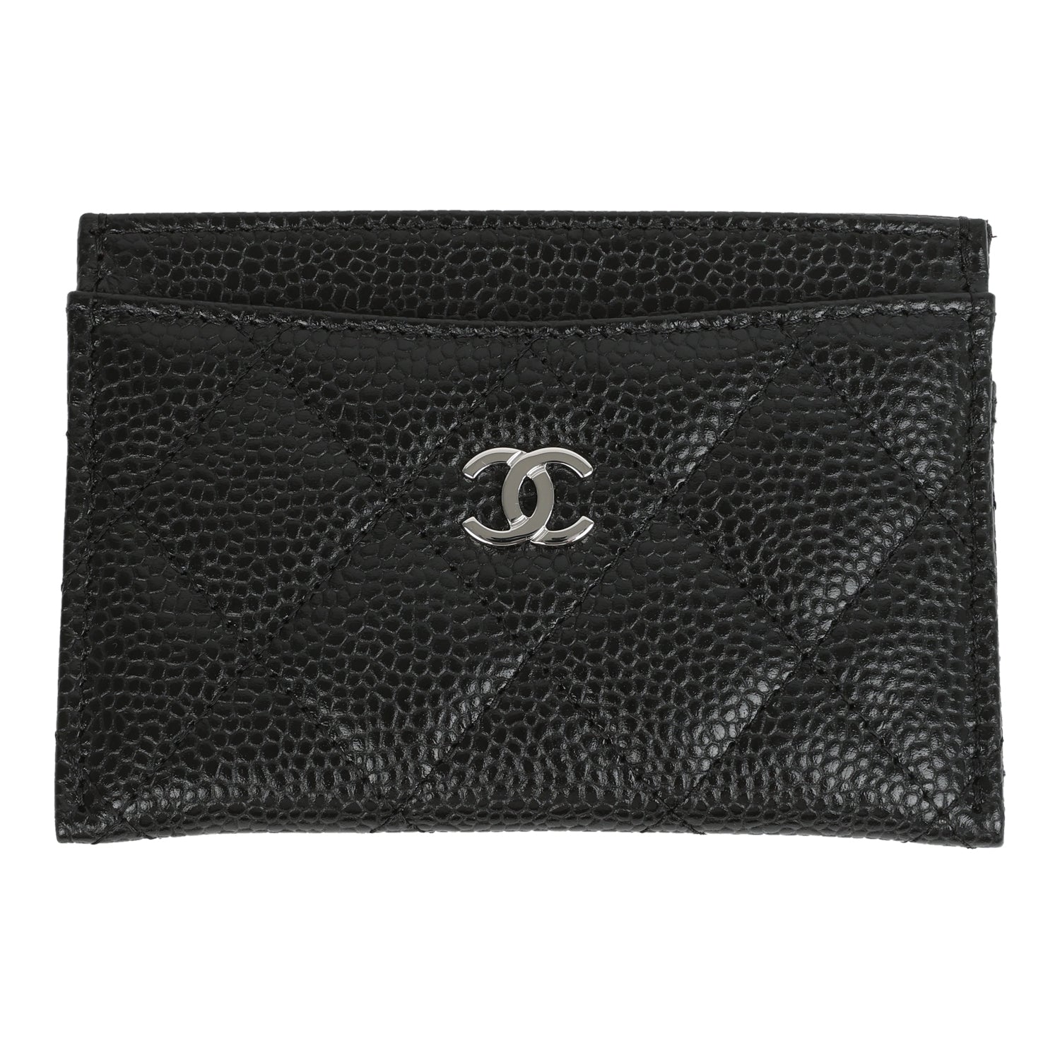 Chanel Classic Card Holder Wallet Black Caviar Silver Hardware