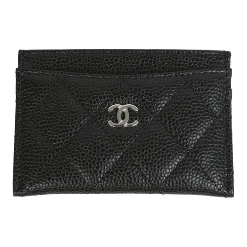 Chanel Classic Card Holder Wallet Black Caviar Silver Hardware