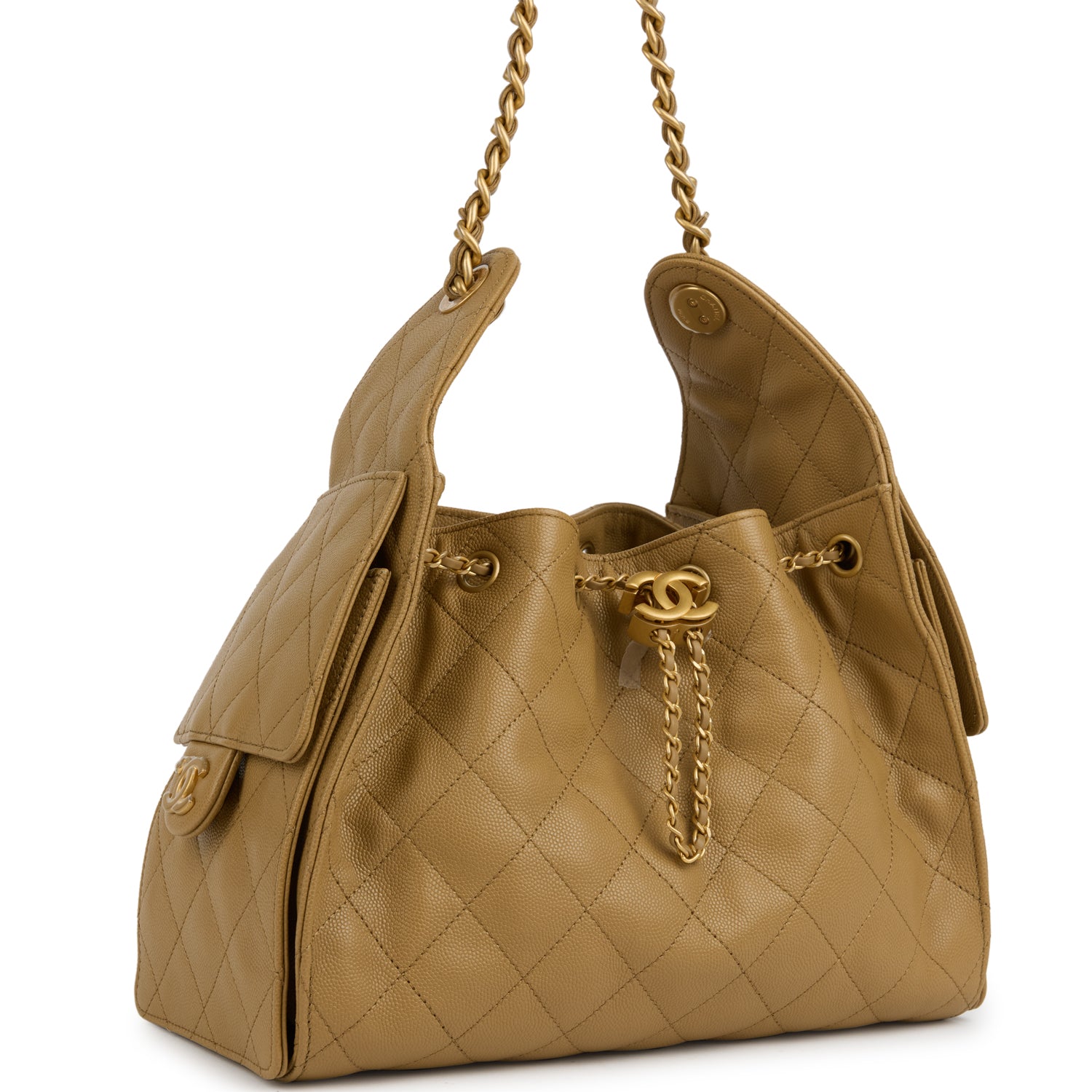 Chanel Small 25 Hobo Bag Dark Beige Caviar Antique Gold Hardware