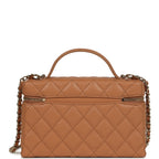 Chanel Top Handle Long Vanity Case with Chain Caramel Shiny Caviar Light Gold Hardware