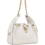 Chanel Small 25 Hobo Bag White Caviar Antique Gold Hardware