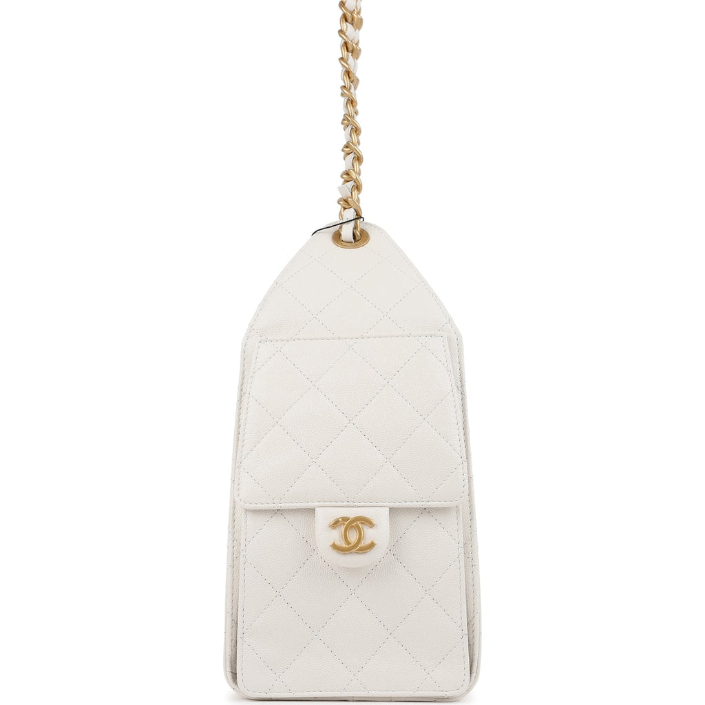 Chanel Small 25 Hobo Bag White Caviar Antique Gold Hardware