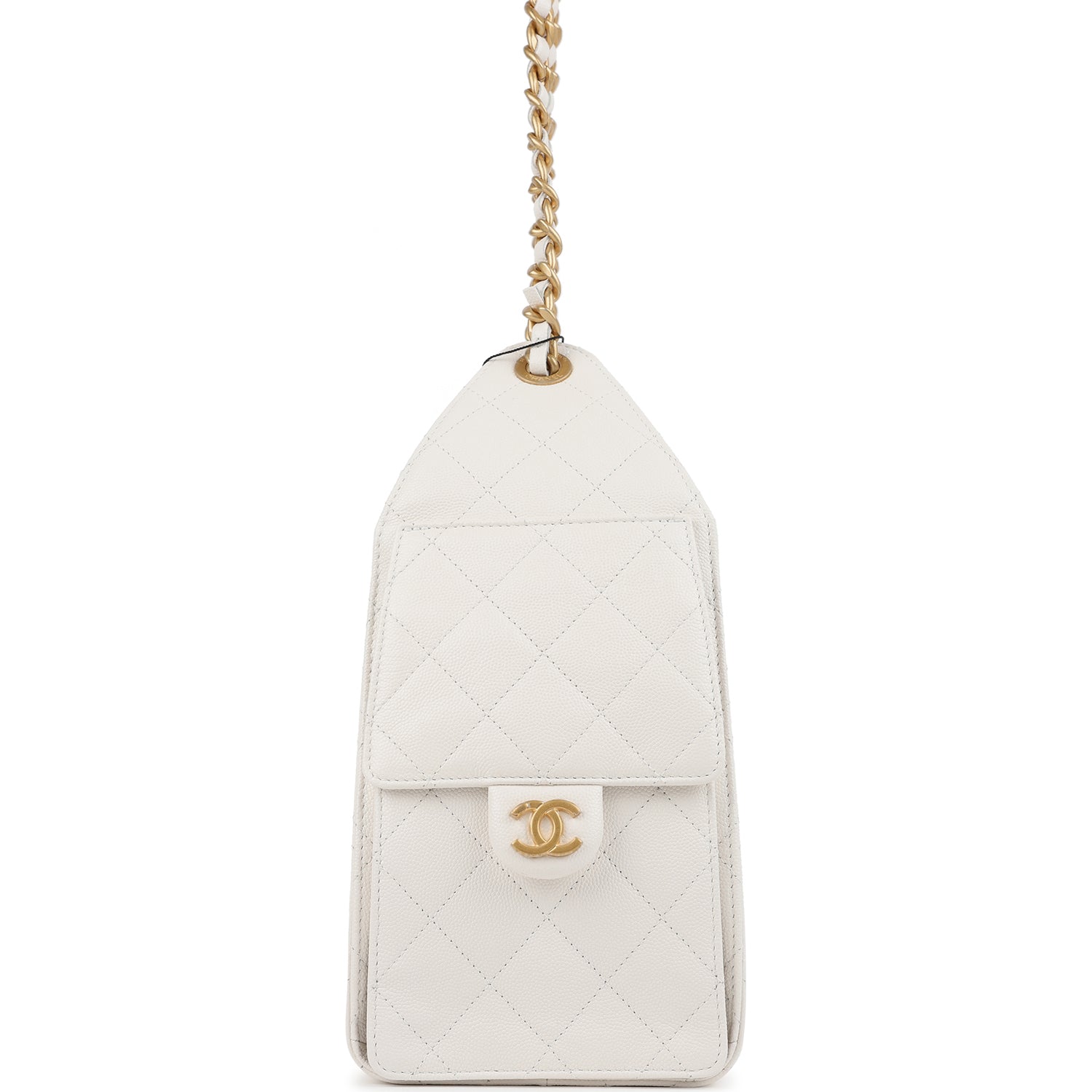 Chanel Small 25 Hobo Bag White Caviar Antique Gold Hardware