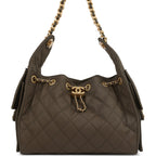 Chanel Small 25 Hobo Bag Khaki Toile Canvas Antique Gold Hardware